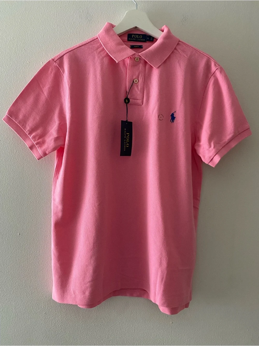 Polo Ralph Lauren Men's L Pink Slim Fit Cotton Polo Shirt NWT Navy Pony